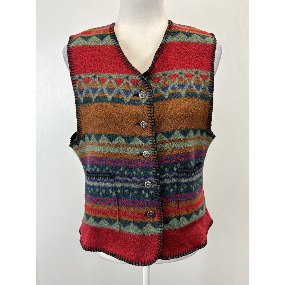 Vtg Women's Wooded River Wool Blend Vest Sz Medium Aztec Western Made USA